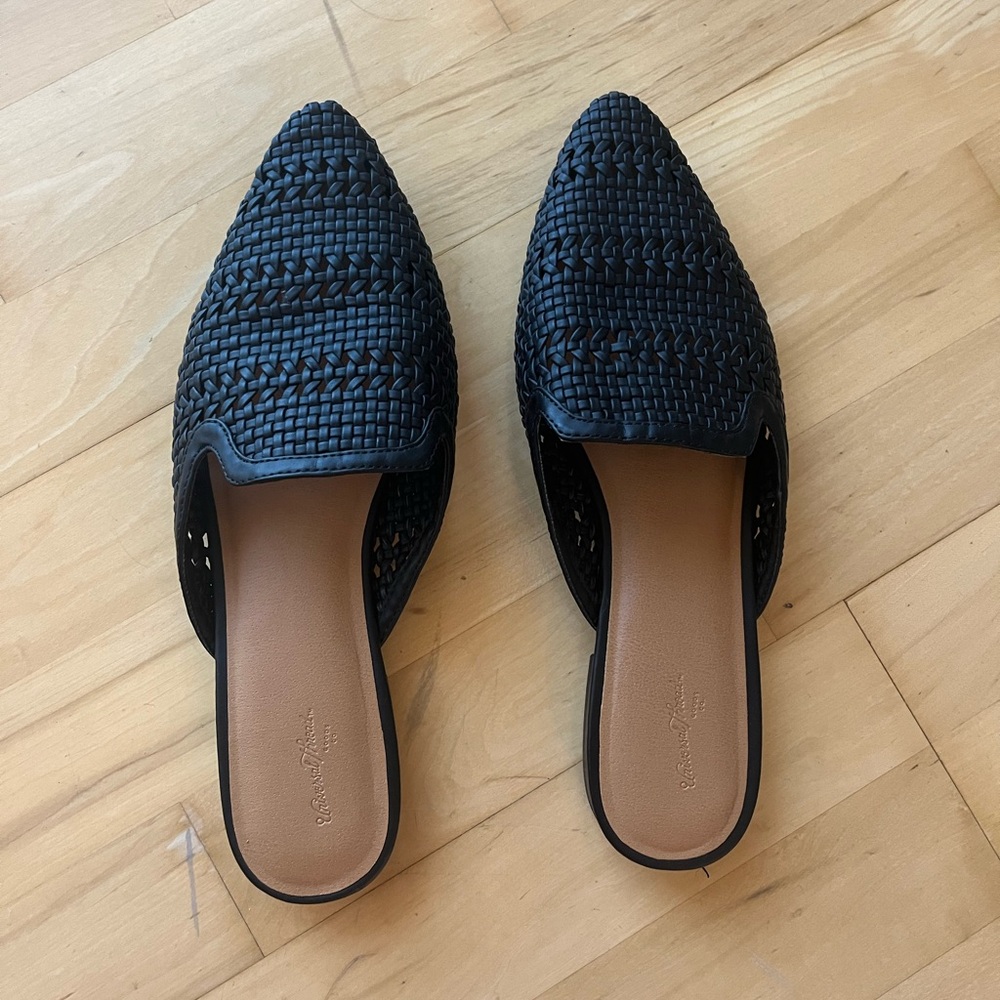 Universal Thread Mules Shoes Sandals Slides Black Woven Faux Leather 9